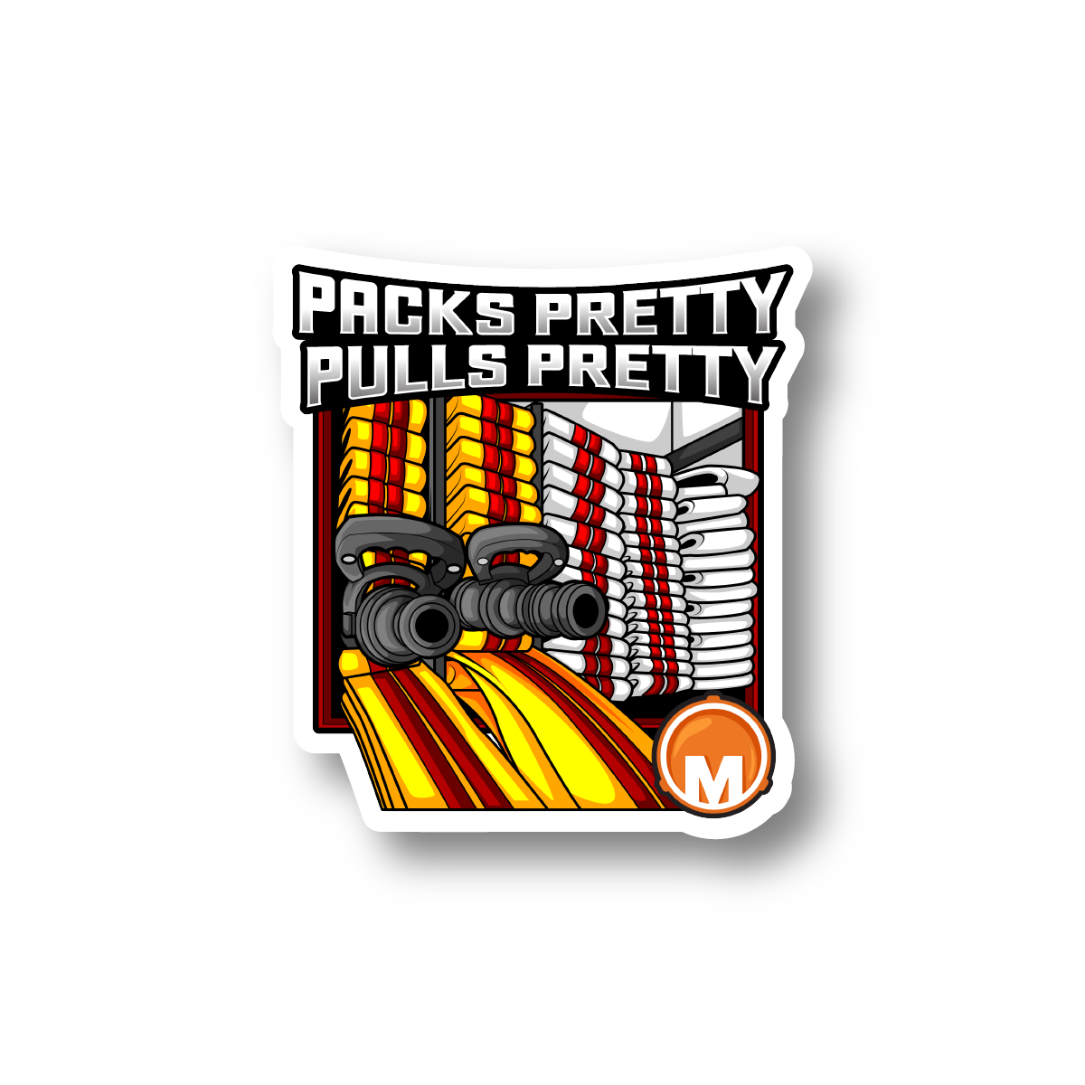 PACKS PRETTY, PULLS PRETTY – 3" Sticker